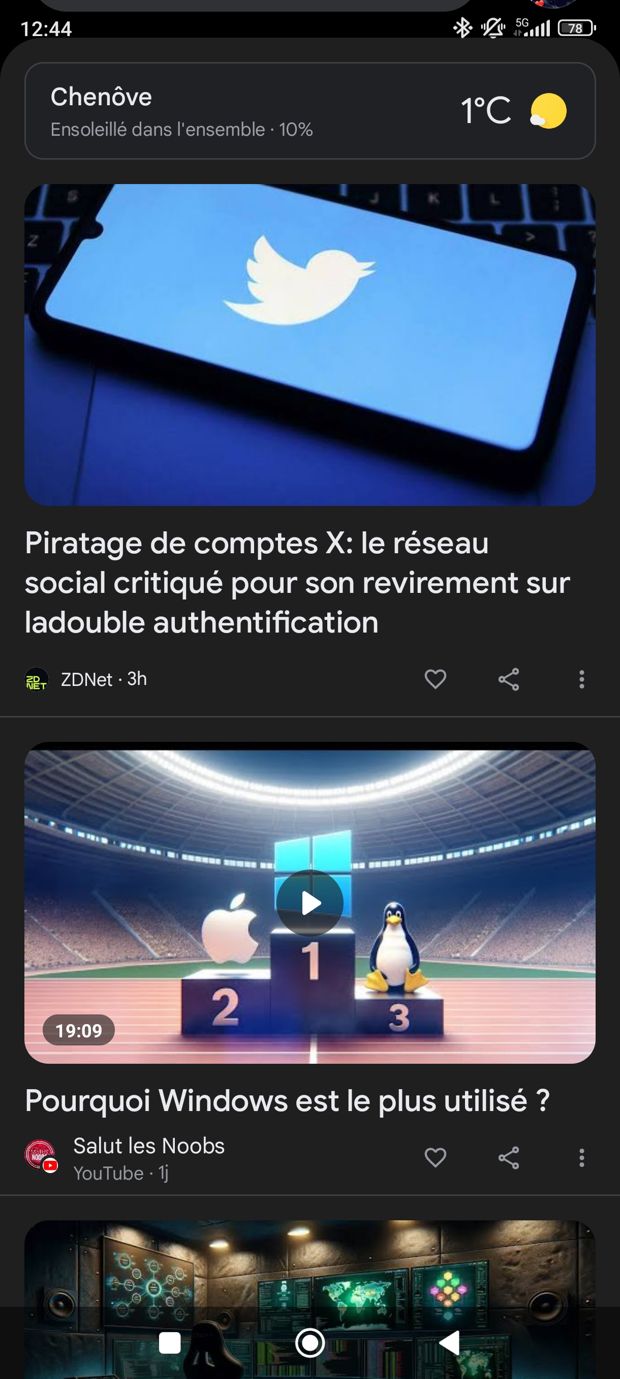 Capture d'écran Google Feed