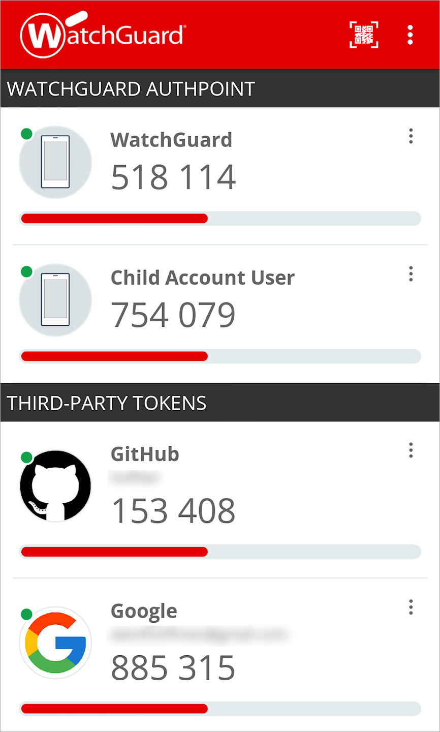 Interface de l'application AuthPoint